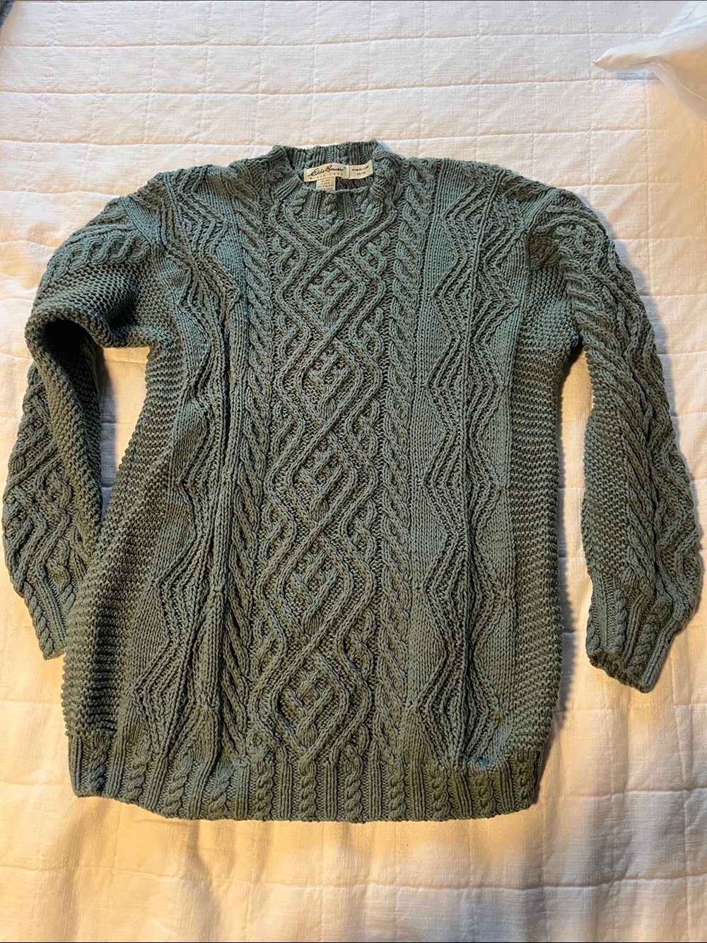 Eddie Bauer Sage Green Cable-Knit Crewneck Sweater